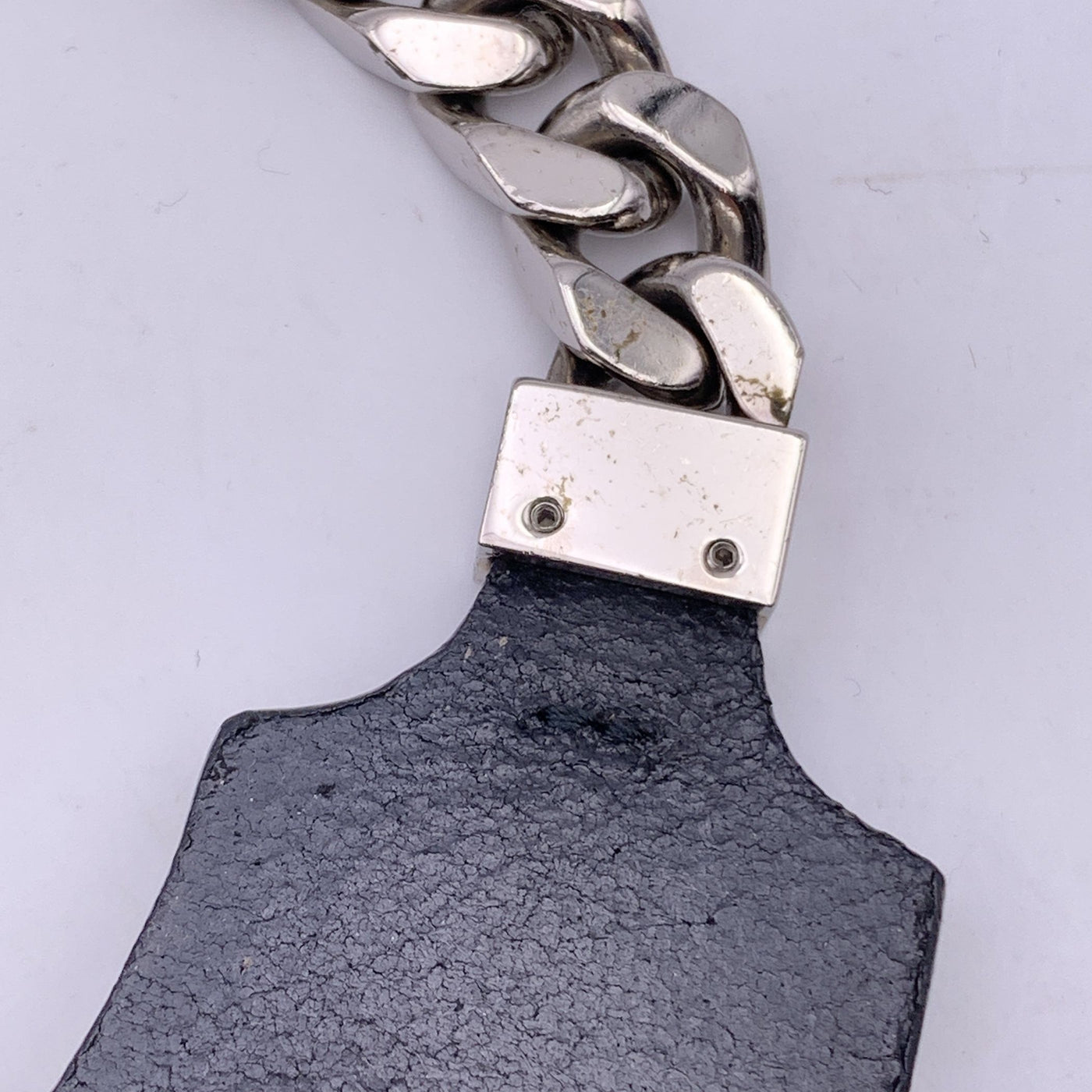 Fendi Black Leather Collar and Silver Metal Cuban Chain Necklace