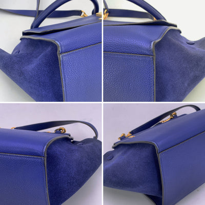 Celine Blue Suede and Leather Small Trapeze Tote Bag with Strap