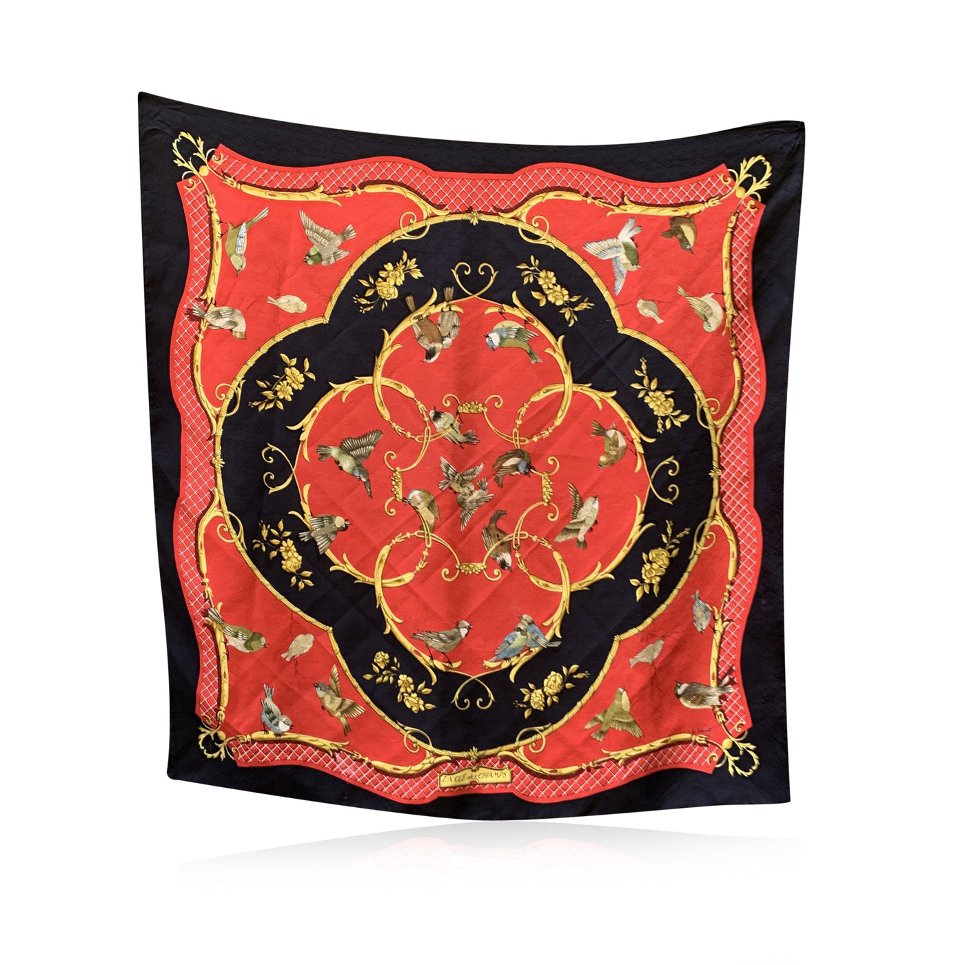 Hermes Red Silk Jacquard Scarf La Cle Des Champs 1965 Faconnet