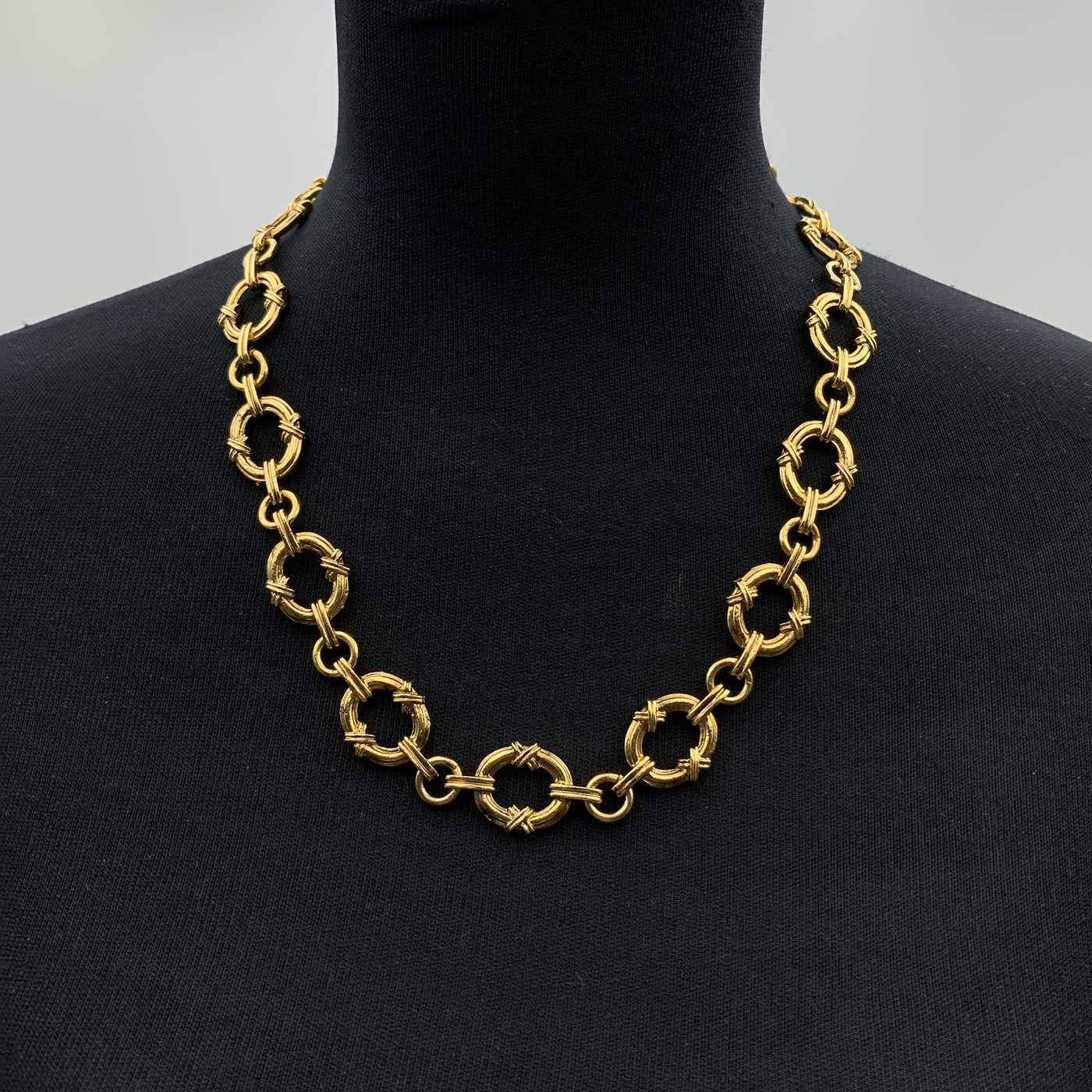 Yves Saint Laurent Vintage Gold Metal Chain Rings Necklace