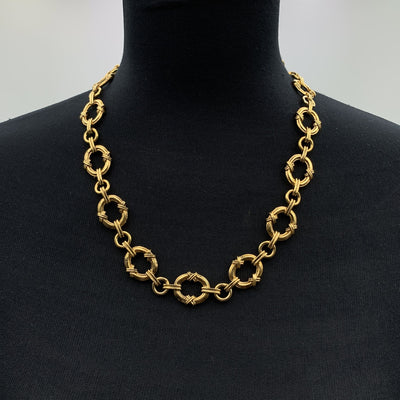 Yves Saint Laurent Vintage Gold Metal Chain Rings Necklace