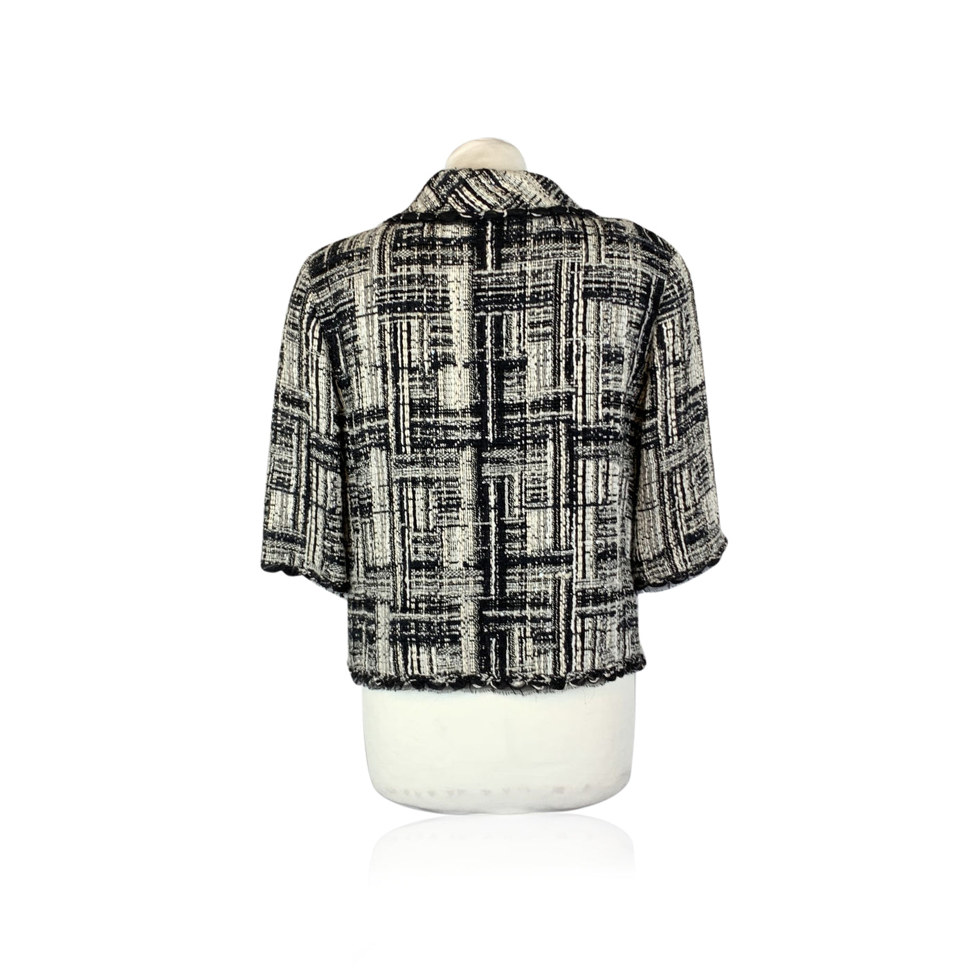 Chanel 2007 Black White Tweed 3/4 Sleeves Jacket Size 40 FR