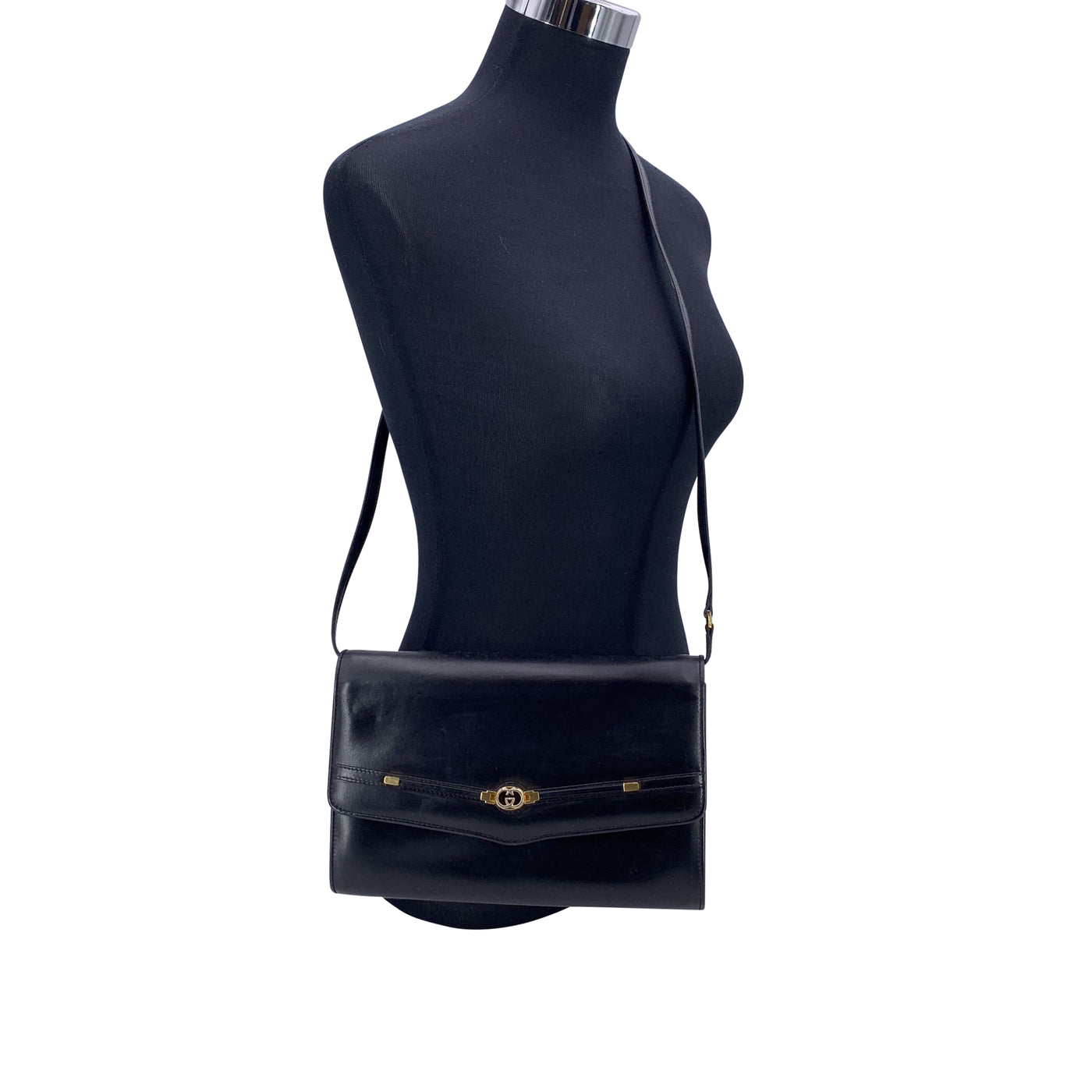 Gucci Vintage Black Leather Convertible Bag Shoulder Bag Clutch