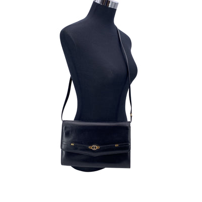 Gucci Vintage Black Leather Convertible Bag Shoulder Bag Clutch