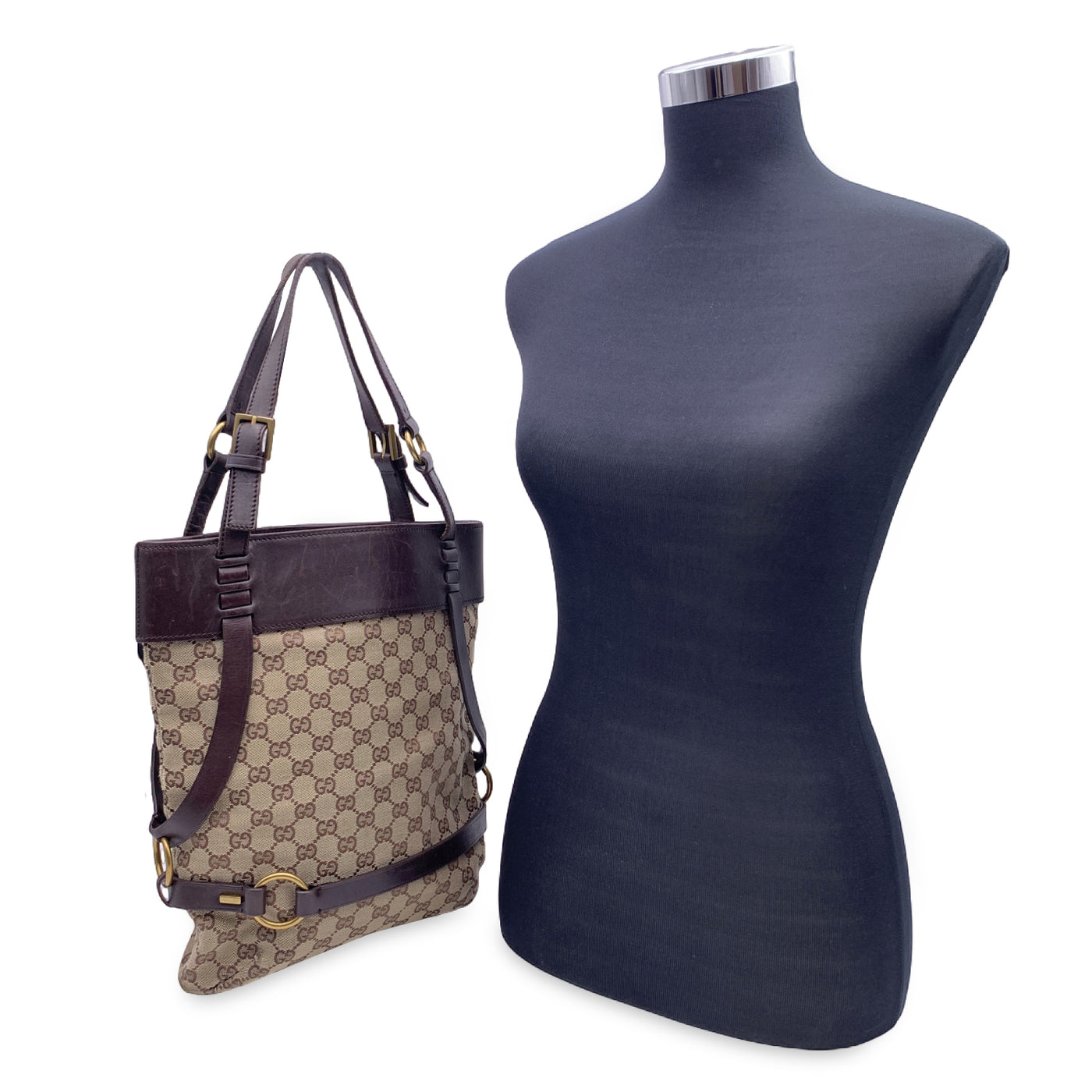 Gucci Beige Brown Monogram Canvas Bucket Shoulder Bag Tote