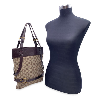 Gucci Beige Brown Monogram Canvas Bucket Shoulder Bag Tote