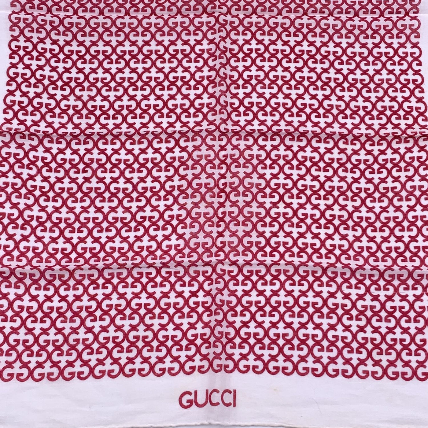 Gucci Vintage White Magenta GG Cotton Neck Scarf Pocket Square