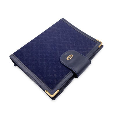 Gucci Vintage Blue Monogram Canvas 4 Ring Agenda Cover