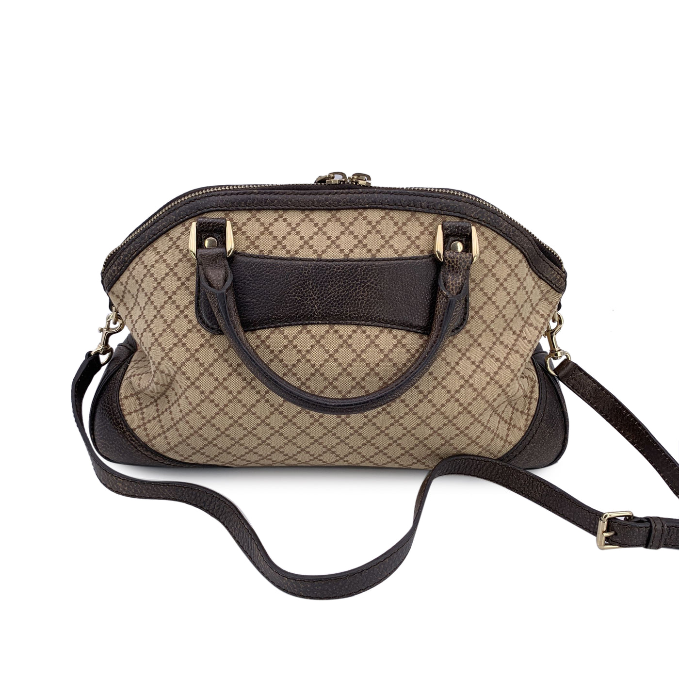 Gucci Beige Brown Diamante Canvas Horsebit Catherine Satchel Bag