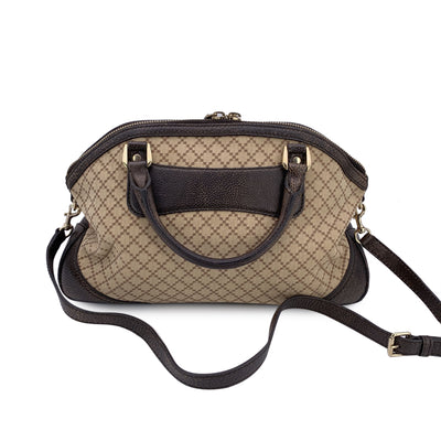 Gucci Beige Brown Diamante Canvas Horsebit Catherine Satchel Bag