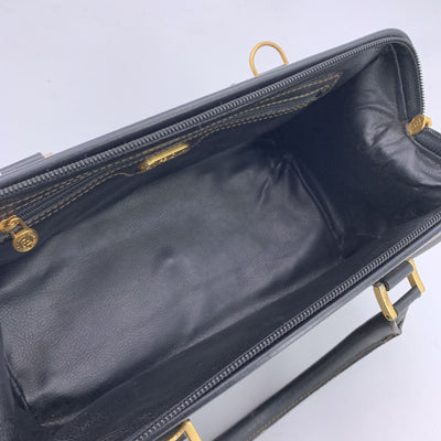 Fendi Vintage Pequin Striped Canvas Small Boston Bag Black