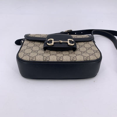 Gucci Monogram Black Small Horsebit 1955 Soft Shoulder Bag