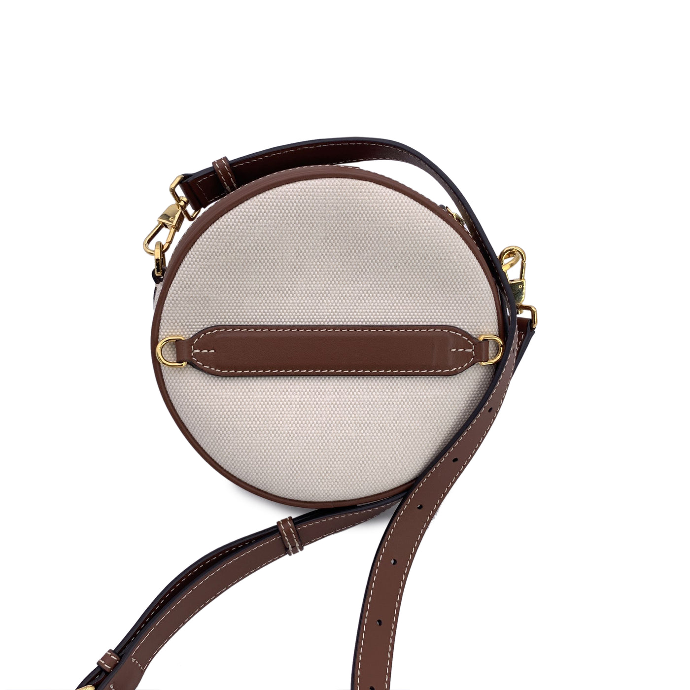 Burberry Beige Canvas Logo Print Louise Round Crossbody Bag