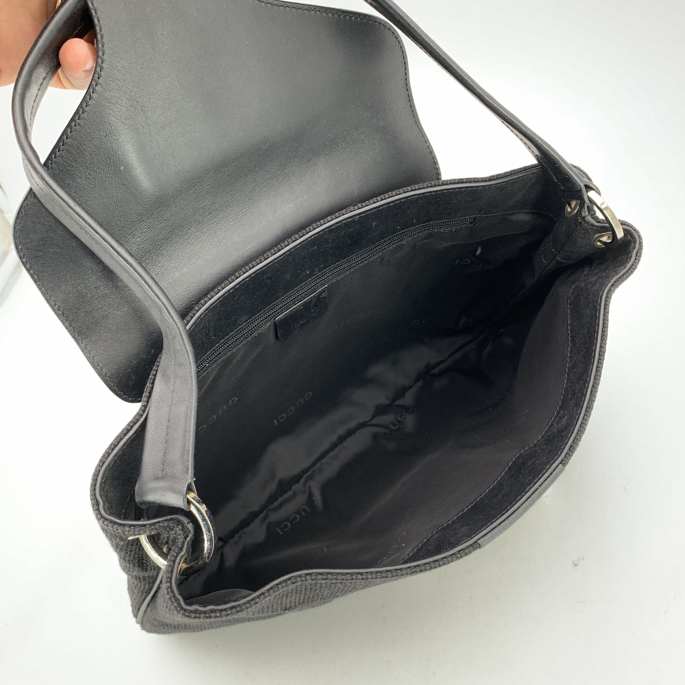 Gucci Black Canvas and Leather Flap Shoulder Bag