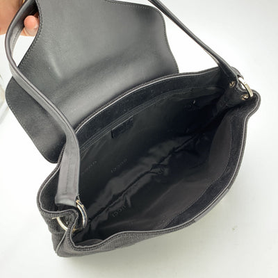 Gucci Black Canvas and Leather Flap Shoulder Bag