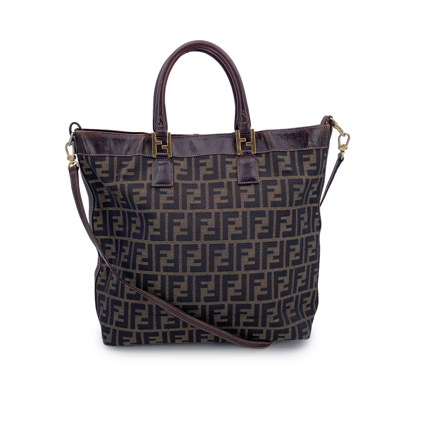 Fendi Vintage Zucca Monogram Canvas Tote Shoulder Bag with Strap