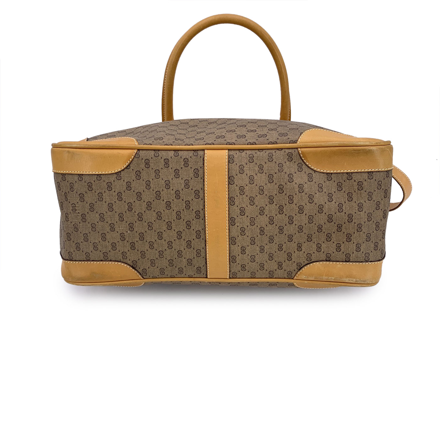 Gucci Vintage Beige Monogram Canvas Satchel Bag with Strap