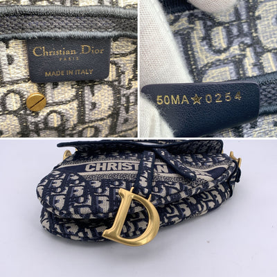 Christian Dior Blue Jacquard Oblique Canvas Embroidery Saddle Bag
