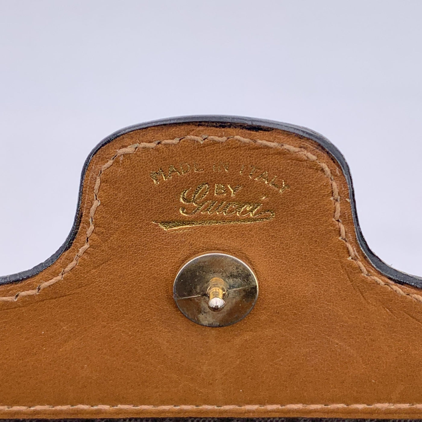 Gucci Vintage Brown Logo Canvas GG Tan Leather Shoulder Bag