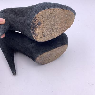 Yves Saint Laurent Black Suede Close Toe Platform Pumps Heels 40