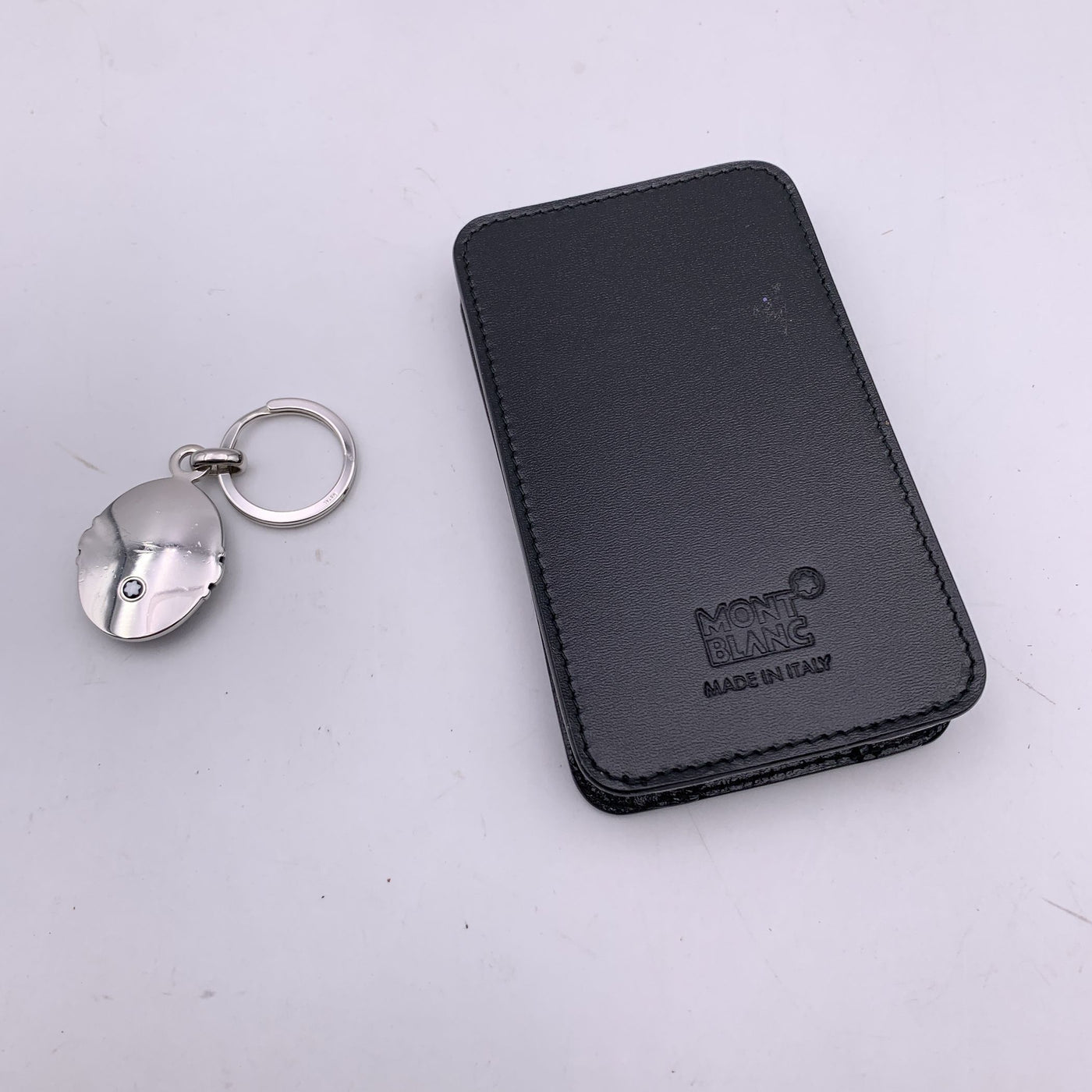 Montblanc Accessory Set of Stainless Steel Keyring Black Leather Case