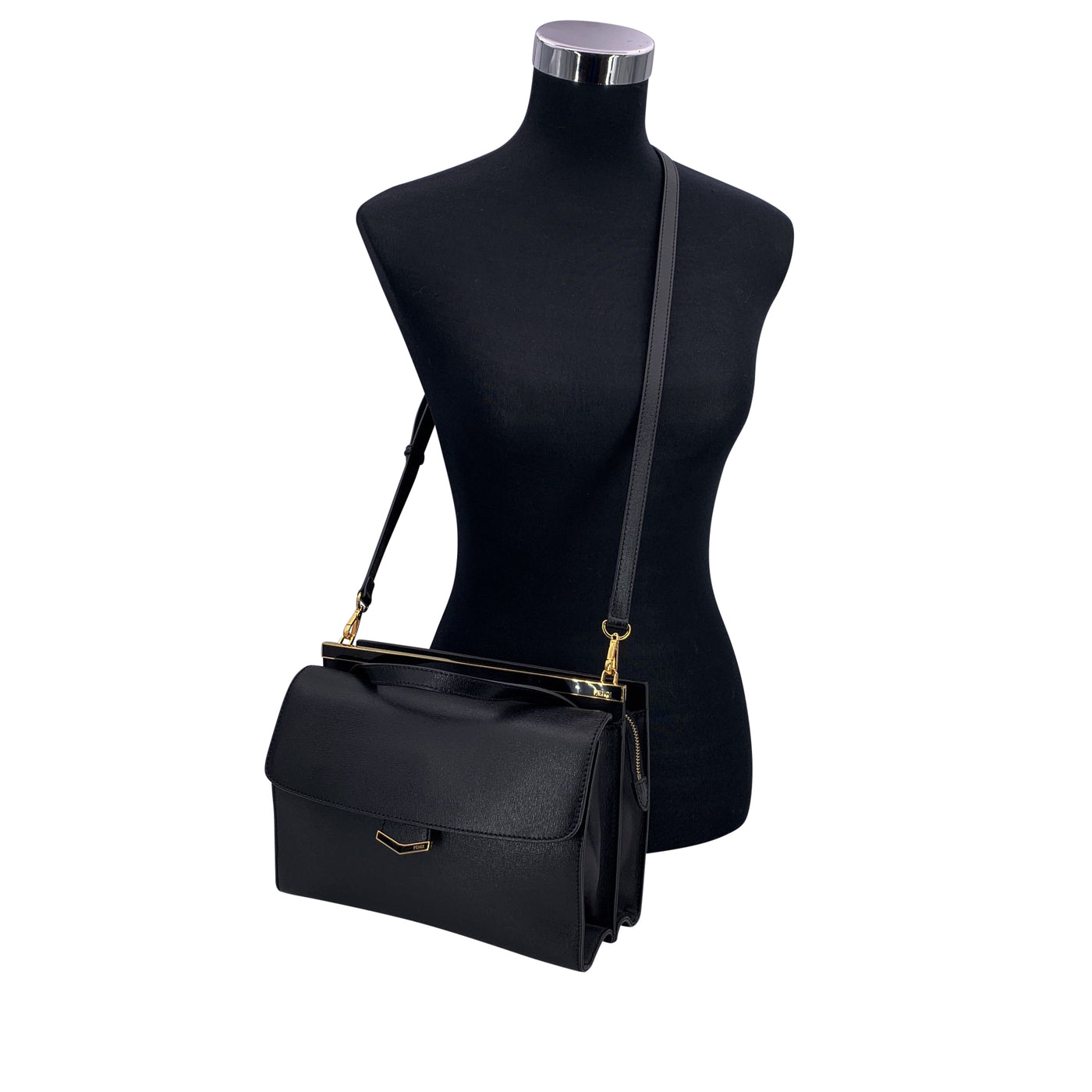 Fendi Black Leather Demi Jour Bag Tote Handbag with Shoulder Strap