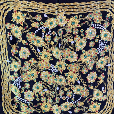 Chanel Vintage Black Silk Scarf Bijoux Jewels Print