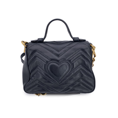 Gucci Black Quilted Leather GG Marmont Crossbody Bag with Handle