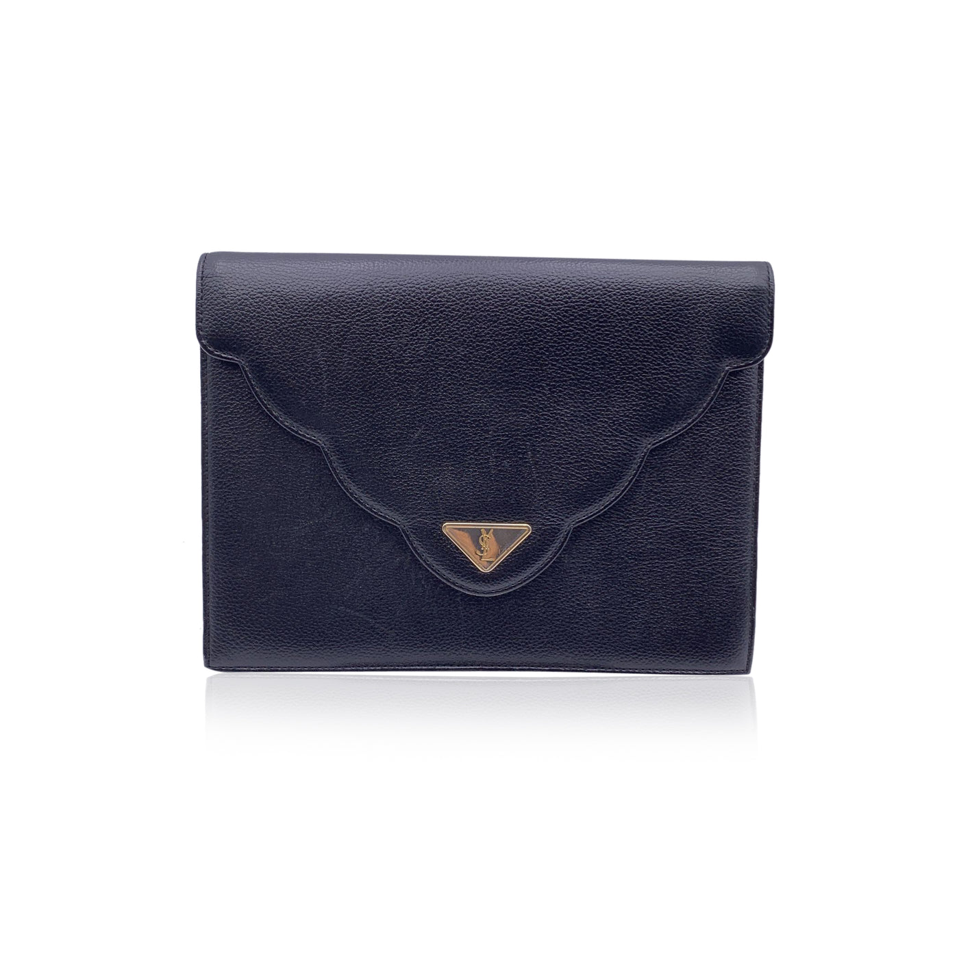 Yves Saint Laurent Vintage Black Leather YSL Flap Clutch Bag Handbag