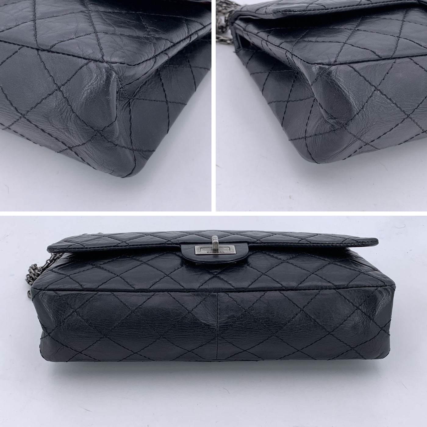 Chanel Black Leather Reissue 2.55 Large Double Flap Shoulder Bag