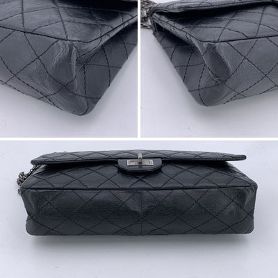 Chanel Black Leather Reissue 2.55 Large Double Flap Shoulder Bag