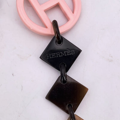 Hermes Paris Lena Wood Lacquered Buffalo Horn Necklace Pink