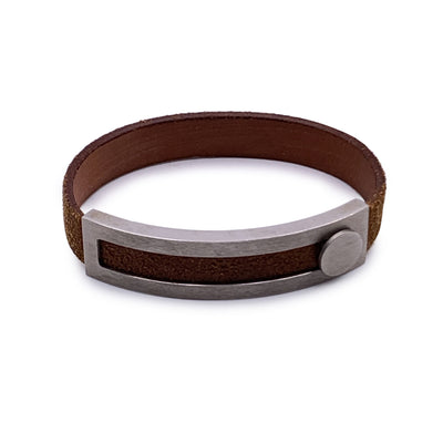 Hermes Paris Brown Leather Pousse Pousse Bracelet Silver Metal