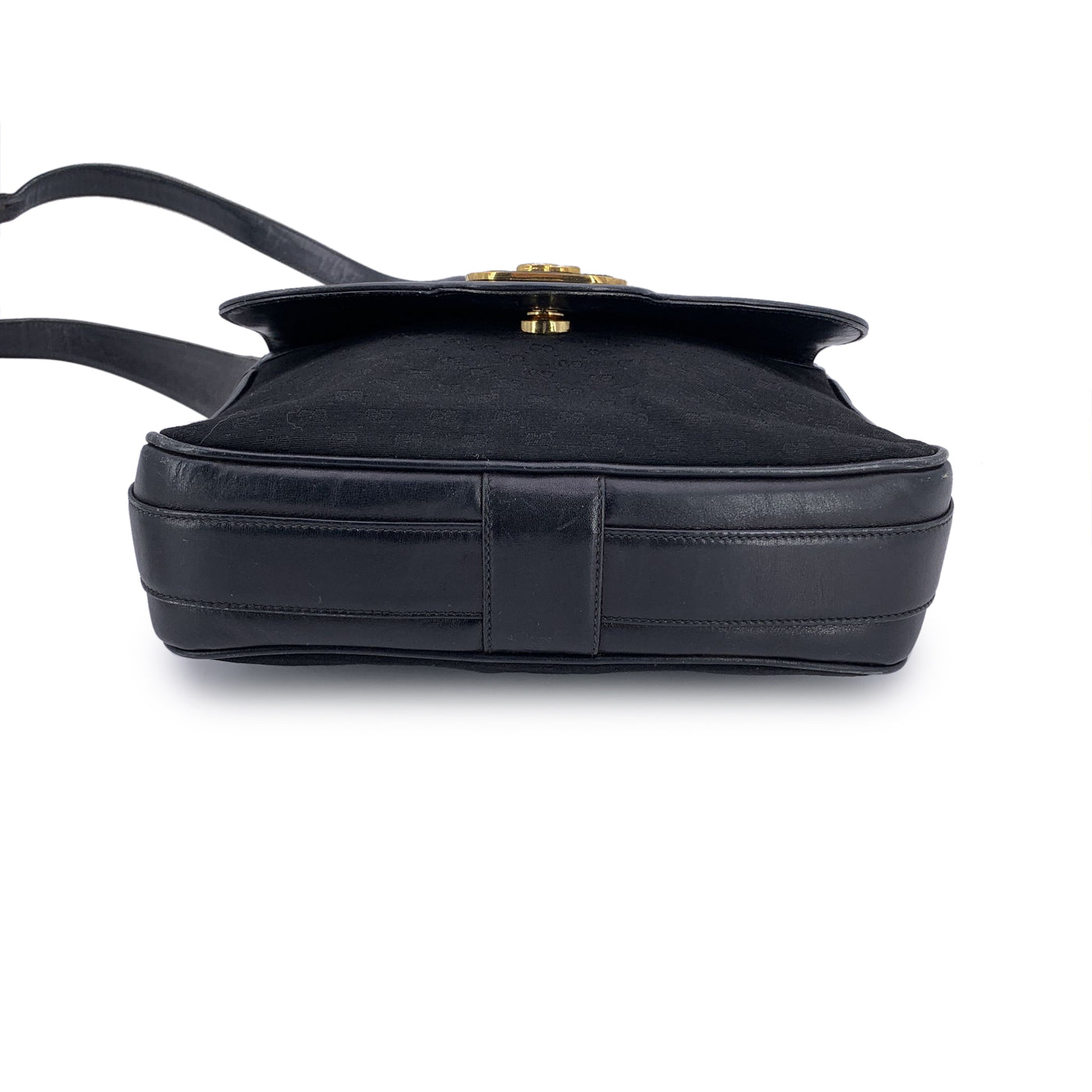 Gucci Vintage Black Monogram Canvas and Leather Shoulder Bag