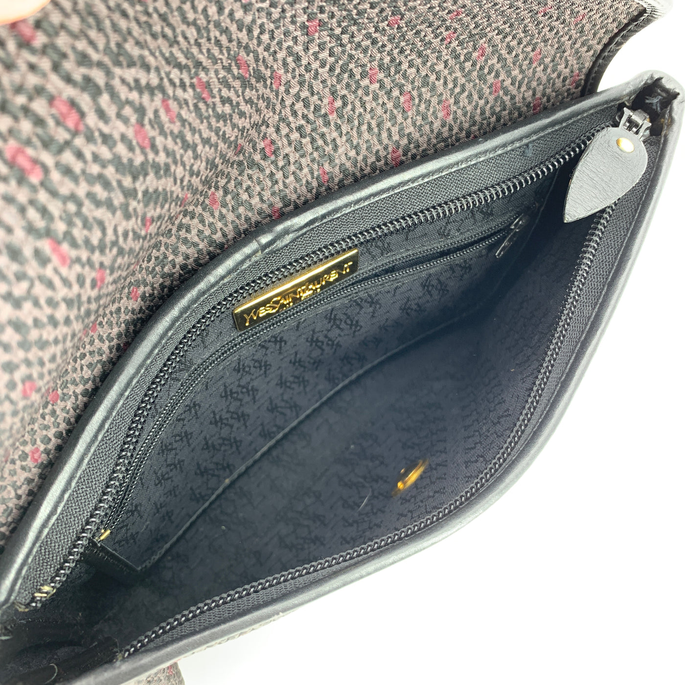 Yves Saint Laurent Vintage Grey BlackTextured Canvas Clutch Bag