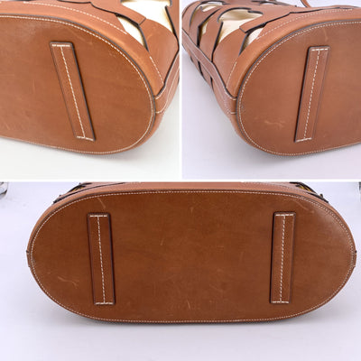 Tory Burch Brown Cut Out Logo Leather and Canvas Ella Tote Bag