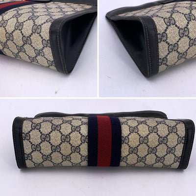 Gucci Vintage Blue Monogram Cosmetic Bag Large Clutch with Stripes