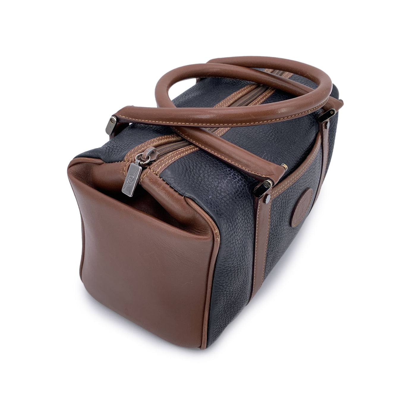 Gucci Vintage Brown and Black Leather Handbag Boston Bag
