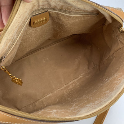 Gucci Vintage Beige Monogram Canvas Satchel Handbag with Strap