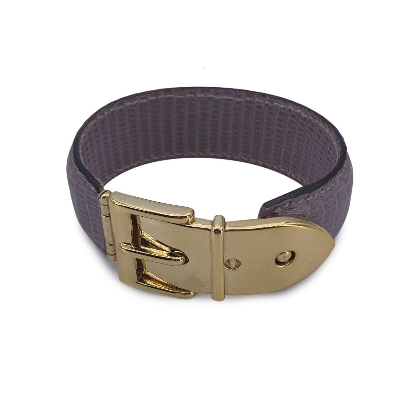 Gucci Vintage Lilac Leather Belt Bangle Cuff Bracelet Gold Buckle