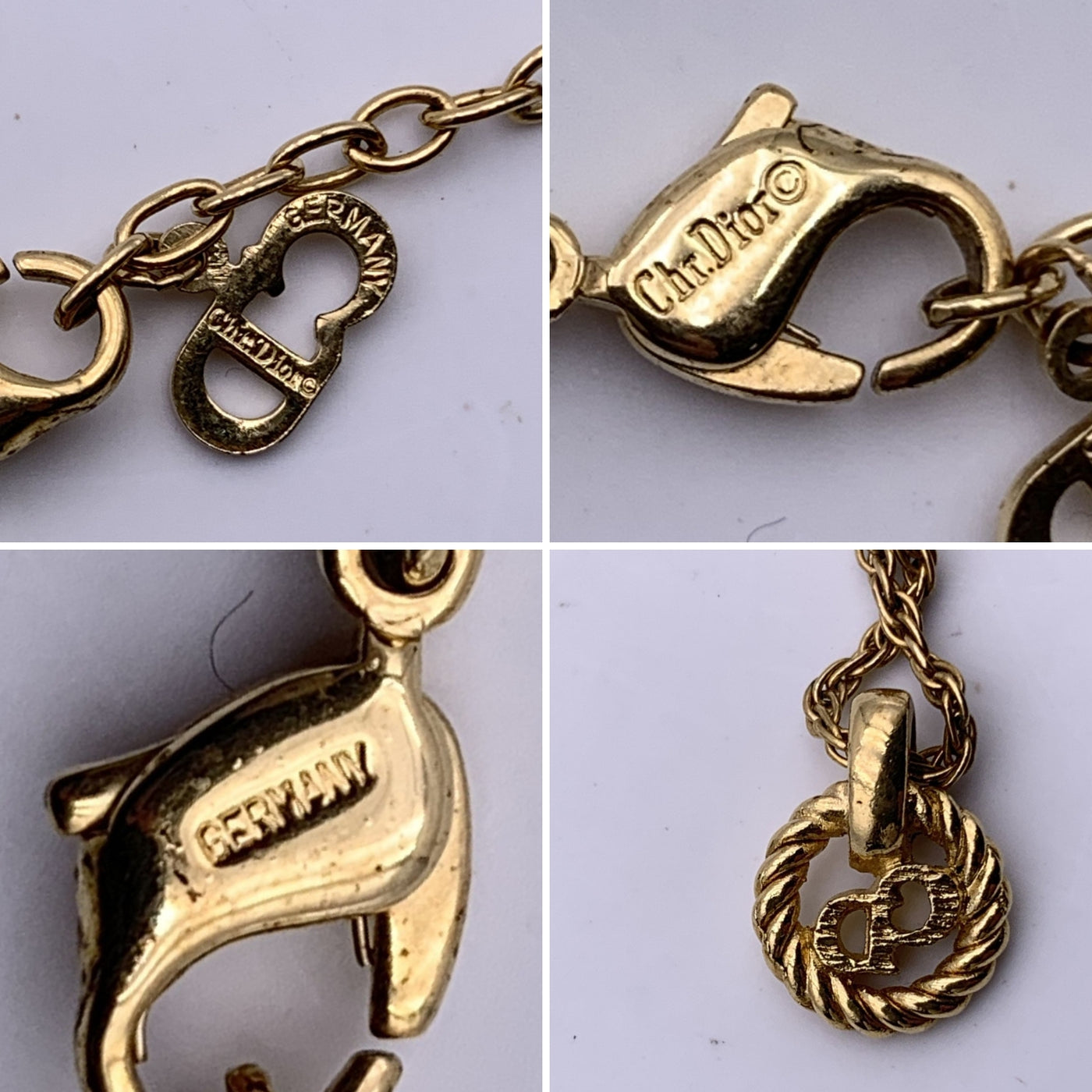 Christian Dior Gold Metal CD Logo Small Pendant Chain Necklace