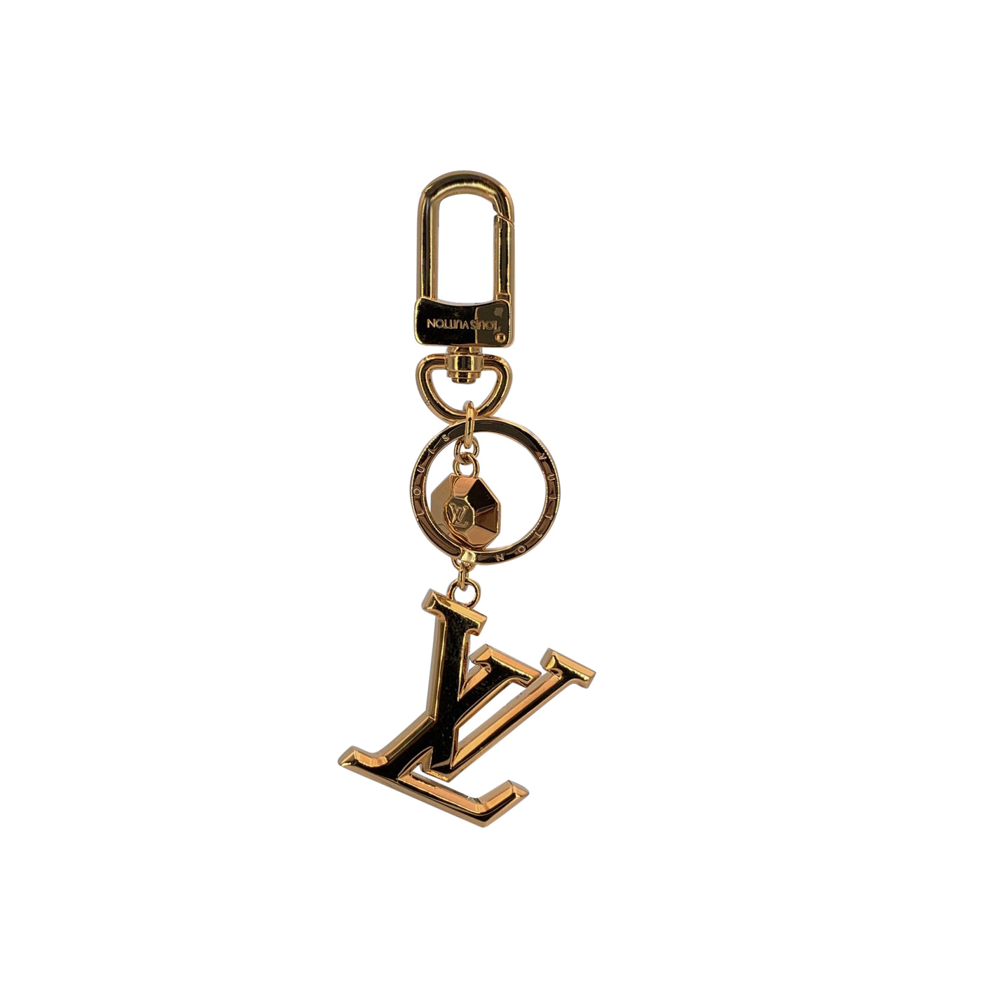 Louis Vuitton Gold Metal Lv Faccettes Keyring Chain Bag Charm