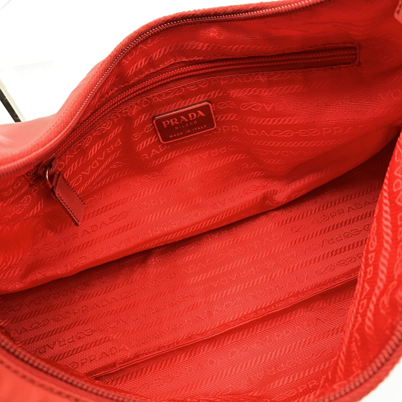 Prada Red Tessuto Nylon Hobo Bag with Leather Strap