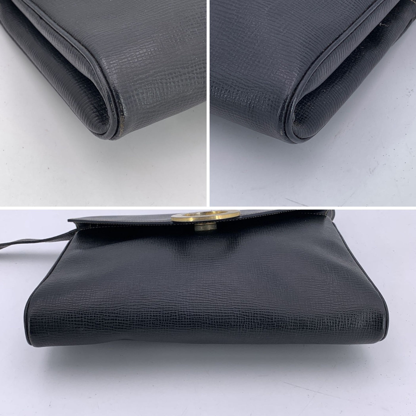 Celine Vintage Black Leather Ring Convertible Shoulder Bag