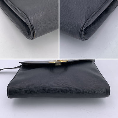 Celine Vintage Black Leather Ring Convertible Shoulder Bag