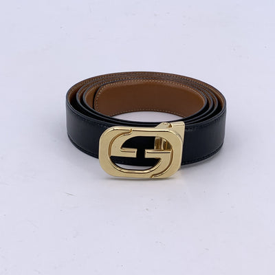 Gucci Black Leather Belt with Gold Metal GG Buckle Size 105/42