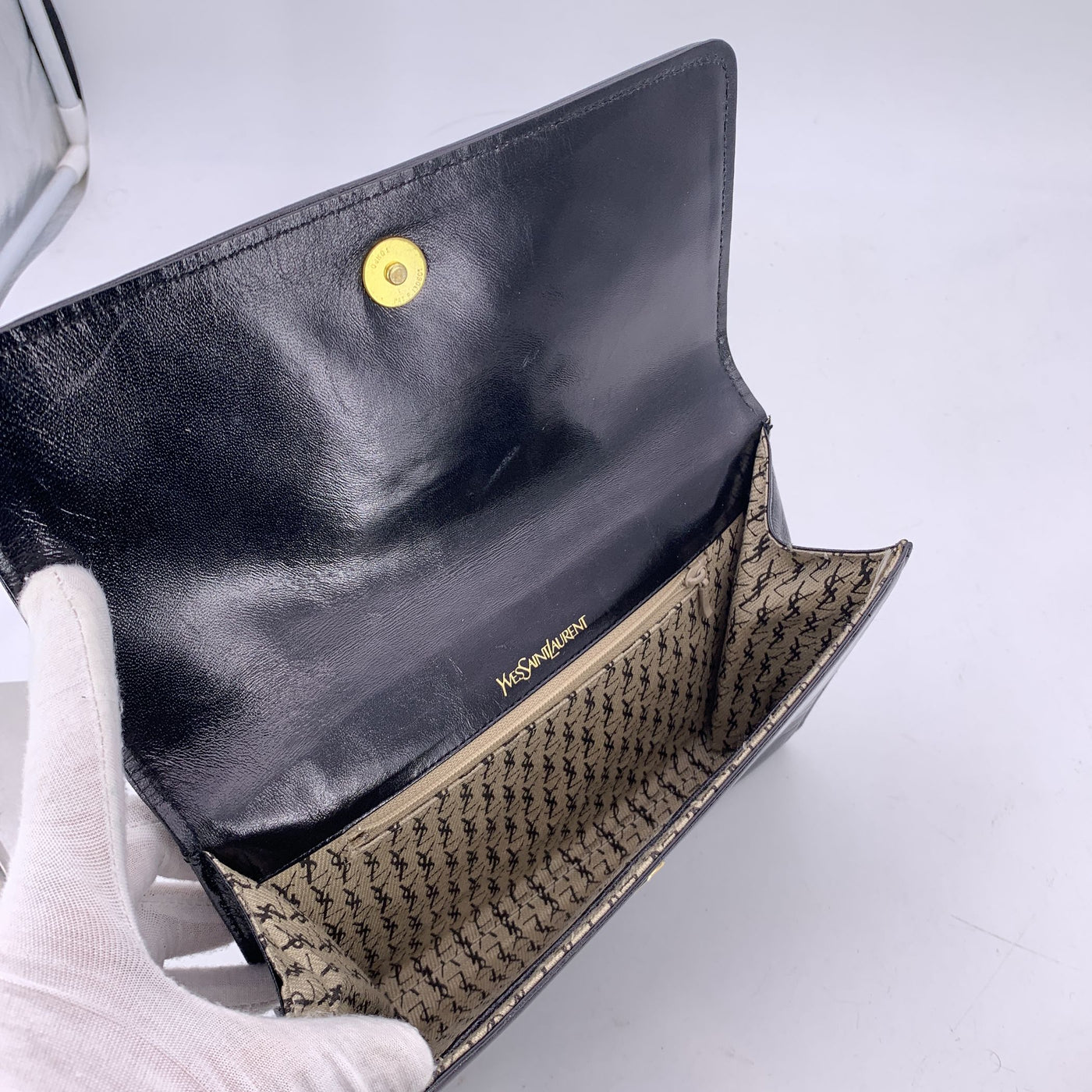 Yves Saint Laurent Vintage Black Diamond Quilted Leather Clutch Bag