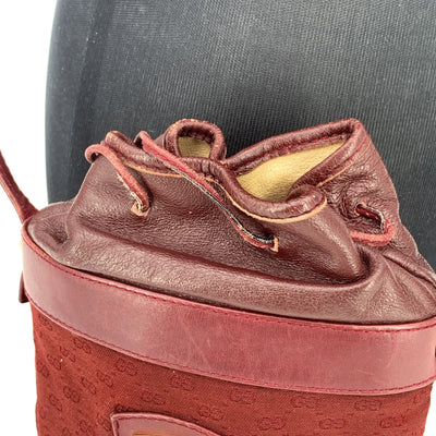 Gucci Vintage Burgundy Monogram Canvas Drawstring Mini Bucket Bag