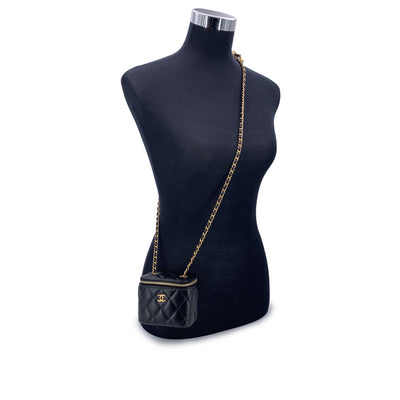 Chanel Black Quilted Leather Mini Vanity Case Crossbody Bag
