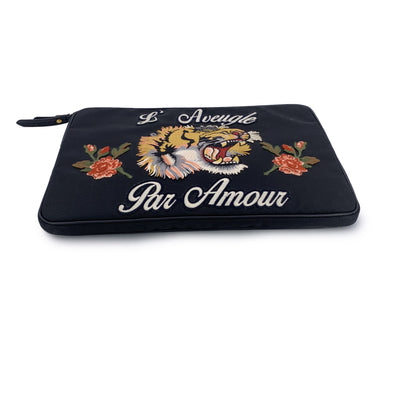 Gucci Black Nylon L'Aveugle Par Amour Laptop Computer Case